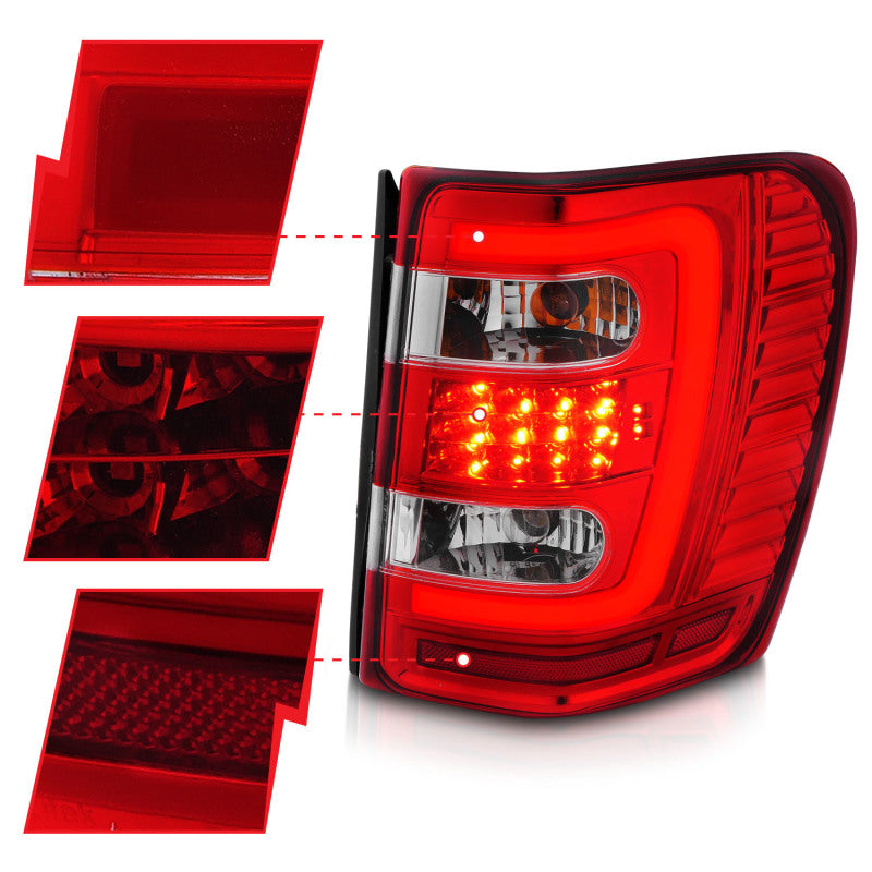 ANZO LED C-Bar Tail Lights, Chrome Housing, Red/Clear Lens - 1999-2004 Jeep Grand Cherokee - ANZO part 311396 view 3