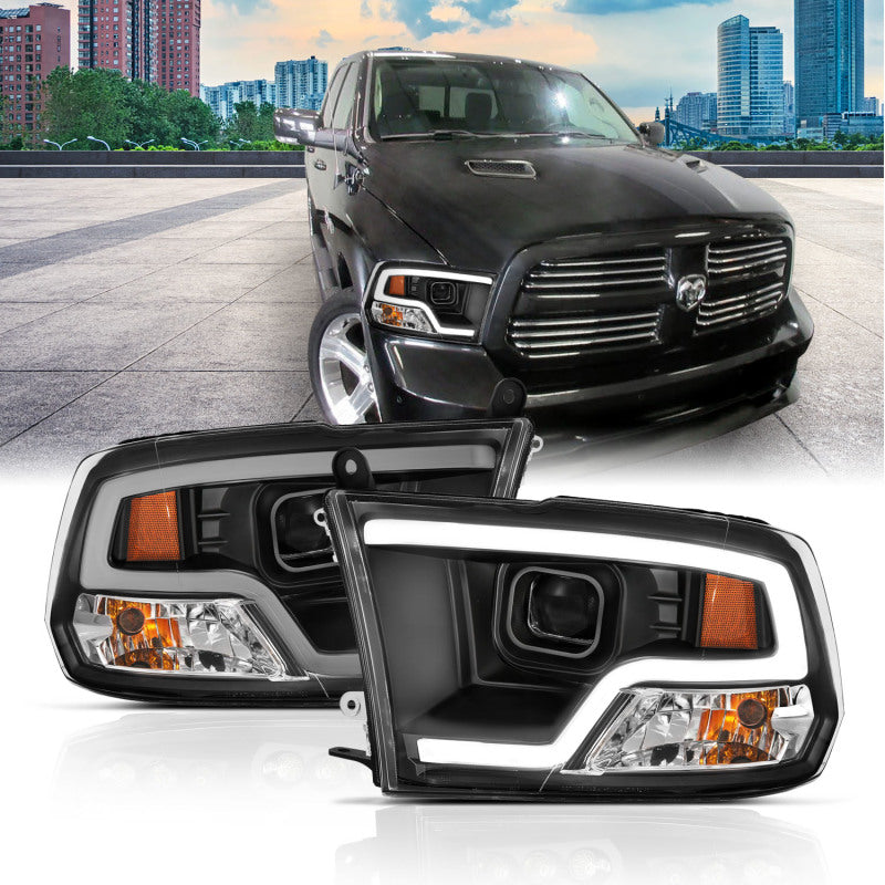 ANZO Projector Plank Style Headlights, Black Housing, Clear Lens - 2009-2018 Ram 1500, 2010-2018 Ram 2500/3500 (For non-projector models) - ANZO part 111404