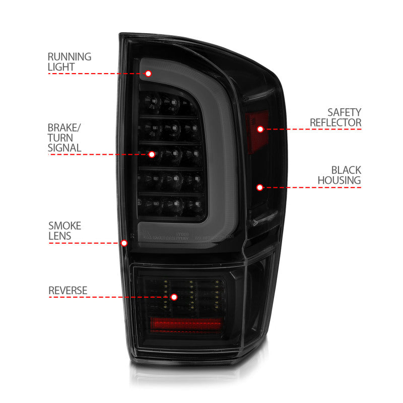 ANZO LED Light Bar Sequential Tail Lights, Black Housing, Smoke Lens - 2016-2021 Toyota Tacoma - ANZO part 311401 view 6