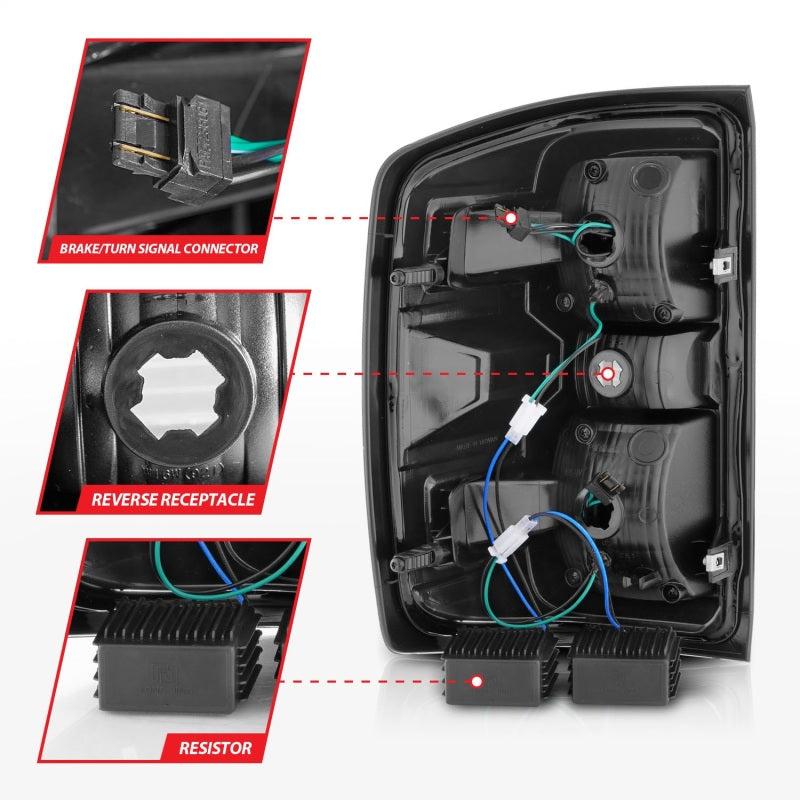 ANZO LED Tail Lights, Black Housing, Clear Lens - 2014-2018 Chevy Silverado 1500, 2015-2019 Chevy Silverado 2500HD/3500HD, 2015-2019 GMC Sierra 2500HD/3500HD (Not for OE factory LED models) - ANZO part 311423 view 4