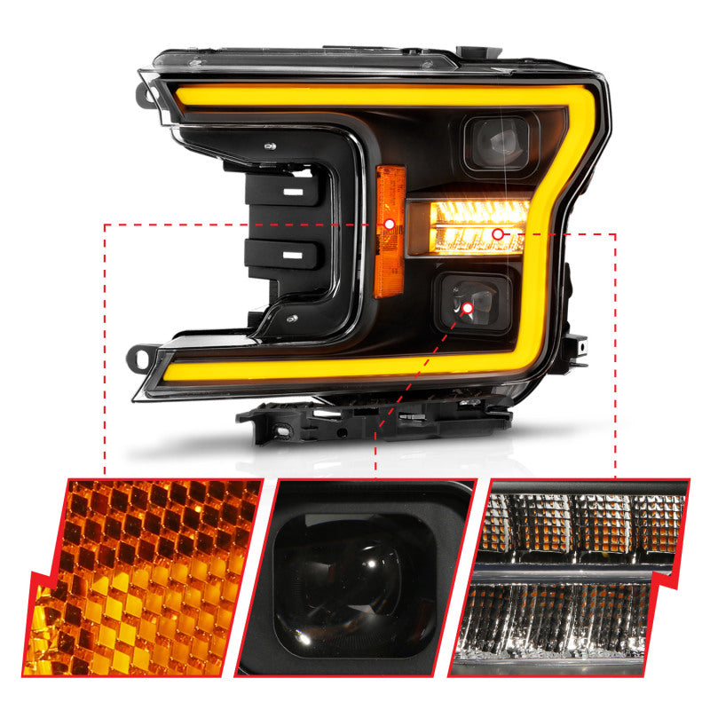 ANZO Full LED Projector Plank Style Sequential Headlights w/ Initiation Lighting, Black - 2018-2020 Ford F-150 (For factory halogen models only) - ANZO part 111570 view 3
