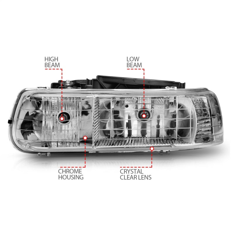 ANZO Crystal Headlights, Chrome - 1999-2002 Chevy Silverado 1500/2500, 2001-2002 Chevy Silverado 3500, 2000-2006 Chevy Suburban & Tahoe - ANZO part 111011 view 6