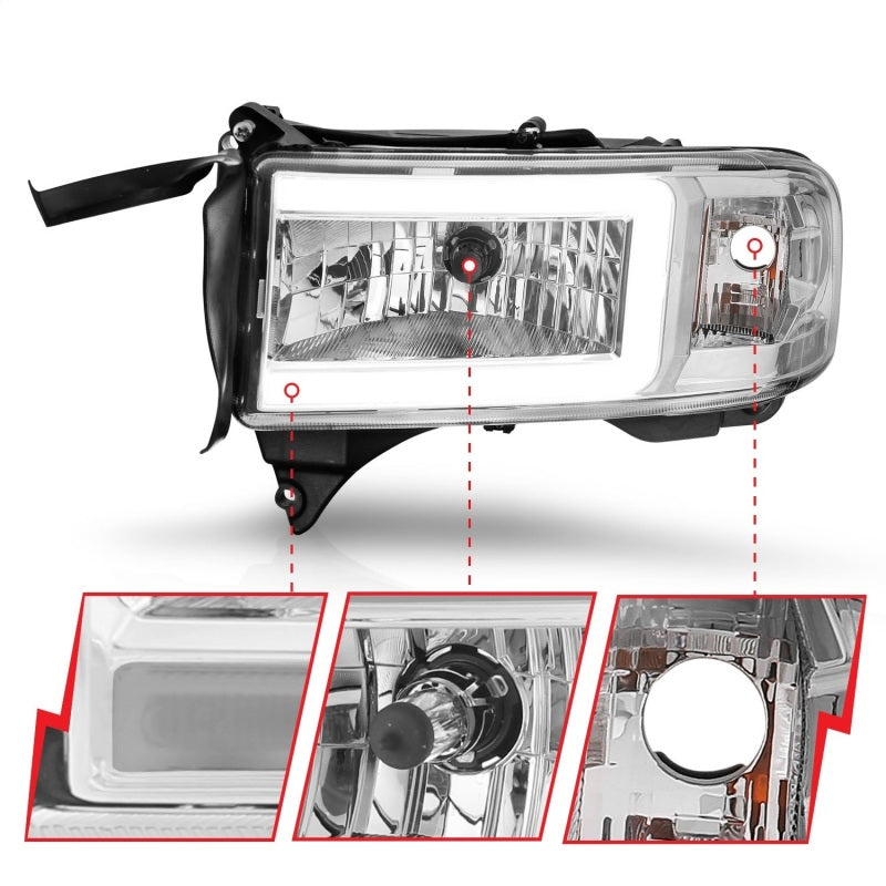 ANZO Crystal Plank Style Headlights, Chrome - 1994-2001 Ram 1500, 1994-2002 Ram 2500/3500 (Dual light models only) - ANZO part 111555 view 3