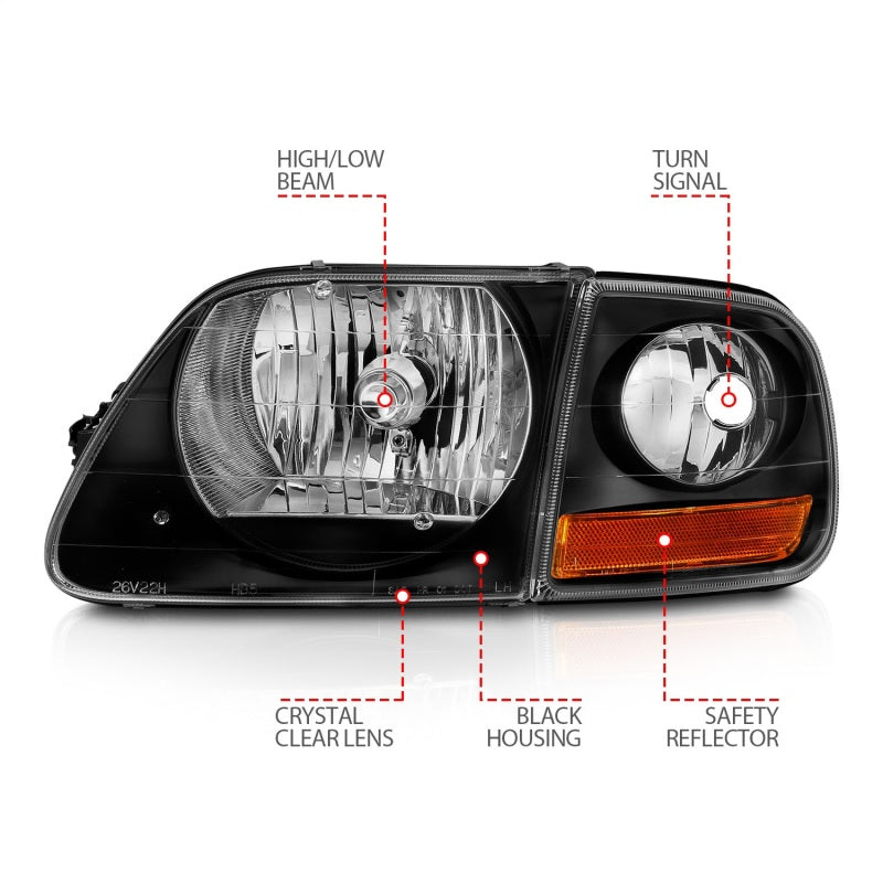 ANZO Crystal Headlights w/ Parking Lights, Black - 1997-2003 Ford F-150 - ANZO part 111460 view 4