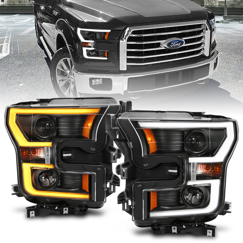 ANZO Projector Plank Style Switchback Headlights, Black - 2015-2017 Ford F-150 (For halogen models only) - ANZO part 111357