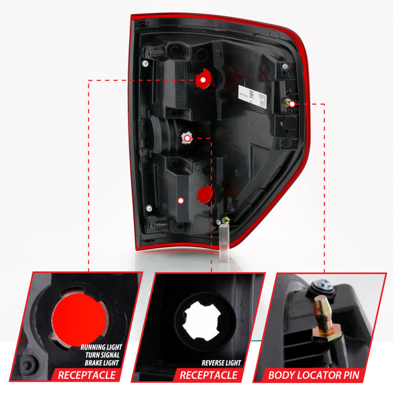 ANZO OE-Style Replacement Tail Lights, Chrome Housing, Red/Clear Lens, No Bulbs - 2009-2014 Ford F-150 - ANZO part 311299 view 3