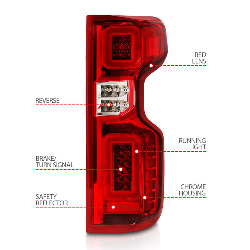 ANZO Full LED Sequential Tail Lights, Chrome Housing, Red/Clear Lens - 2019-2026 Chevy Silverado 1500, 2020-2026 Chevy Silverado 2500HD/3500HD (Factory LED models) - ANZO part 311416 view 7