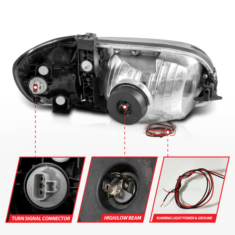 ANZO Crystal Plank Style Headlights w/ Corner Lights, Black - 2000-2004 Toyota Tundra - ANZO part 111579 view 4