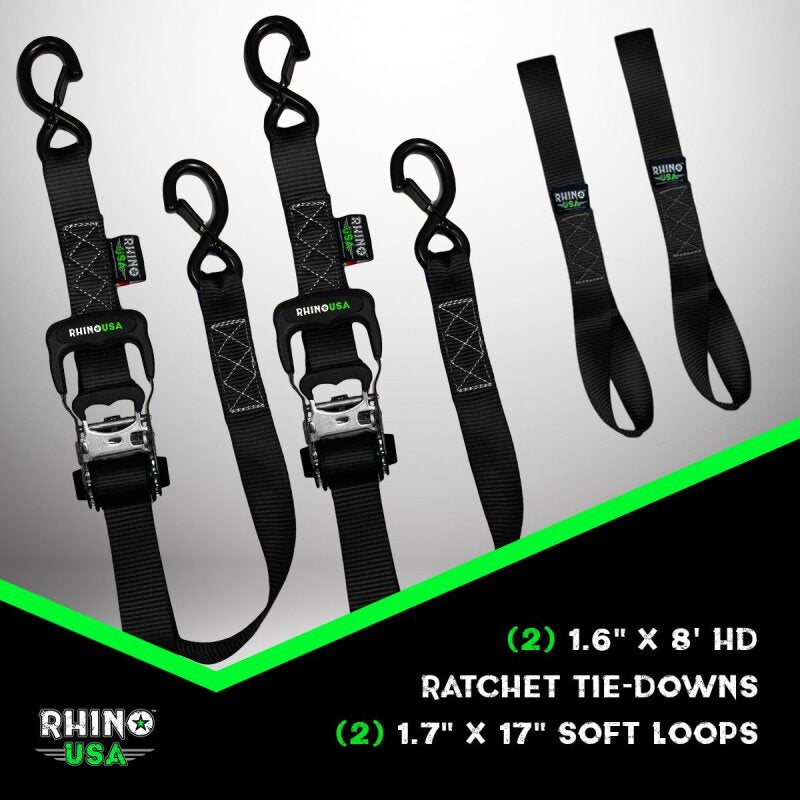 Rhino USA Heavy Duty Ratchet Tie-Downs 2-Pack (Green) 1.6In X 8Ft - HDKIT-2PK-GRN - view 7
