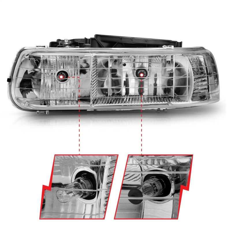 ANZO Crystal Headlights, Chrome - 1999-2002 Chevy Silverado 1500/2500, 2001-2002 Chevy Silverado 3500, 2000-2006 Chevy Suburban & Tahoe - ANZO part 111011 view 5