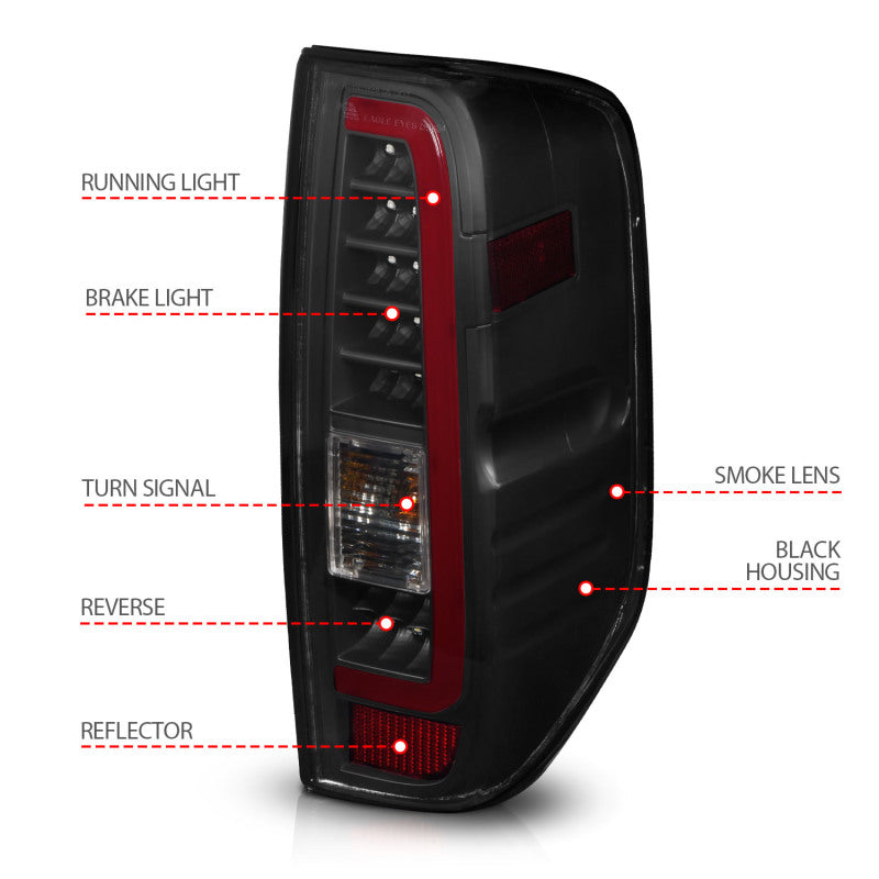 ANZO LED C-Bar Tail Lights, Black Housing, Smoke Lens - 2005-2021 Nissan Frontier - ANZO part 311444 view 4