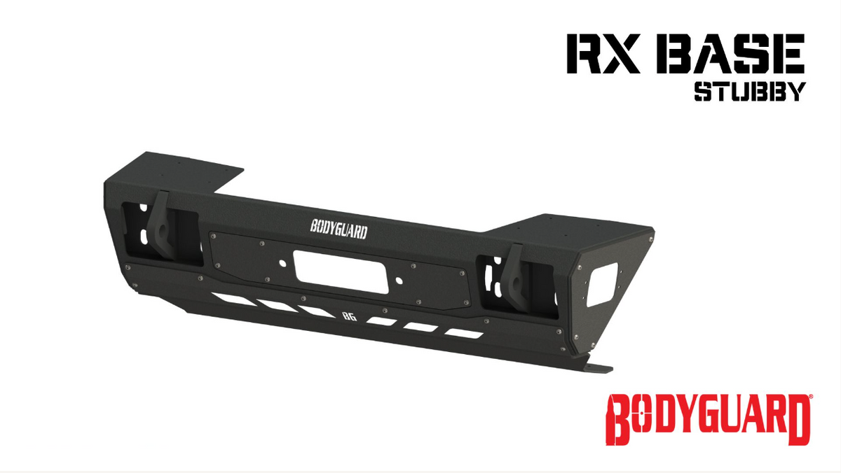 Bodyguard RX Series Stubby Base Front Bumper for 2018-2026 Jeep Wrangler JL and 2020-2026 Jeep Gladiator JT - Bare Metal