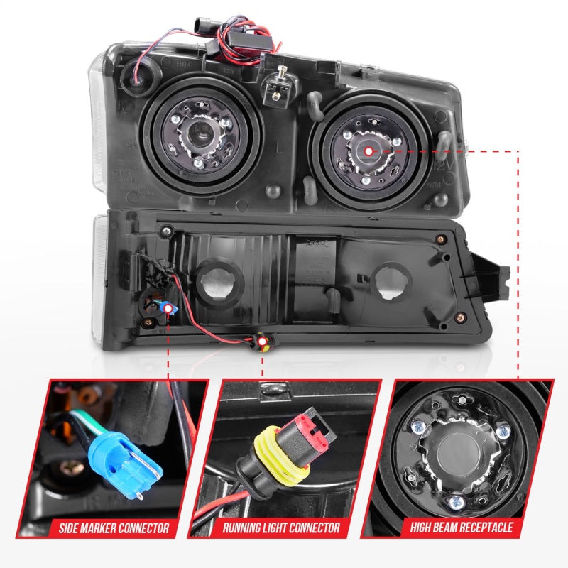 ANZO Crystal Plank Style Headlights w/ Parking/Signal Lights, Chrome - 2003-2006 & 2007 Classic Chevy Silverado 1500, 2003-2006 Chevy Avalanche - ANZO part 111502 view 4
