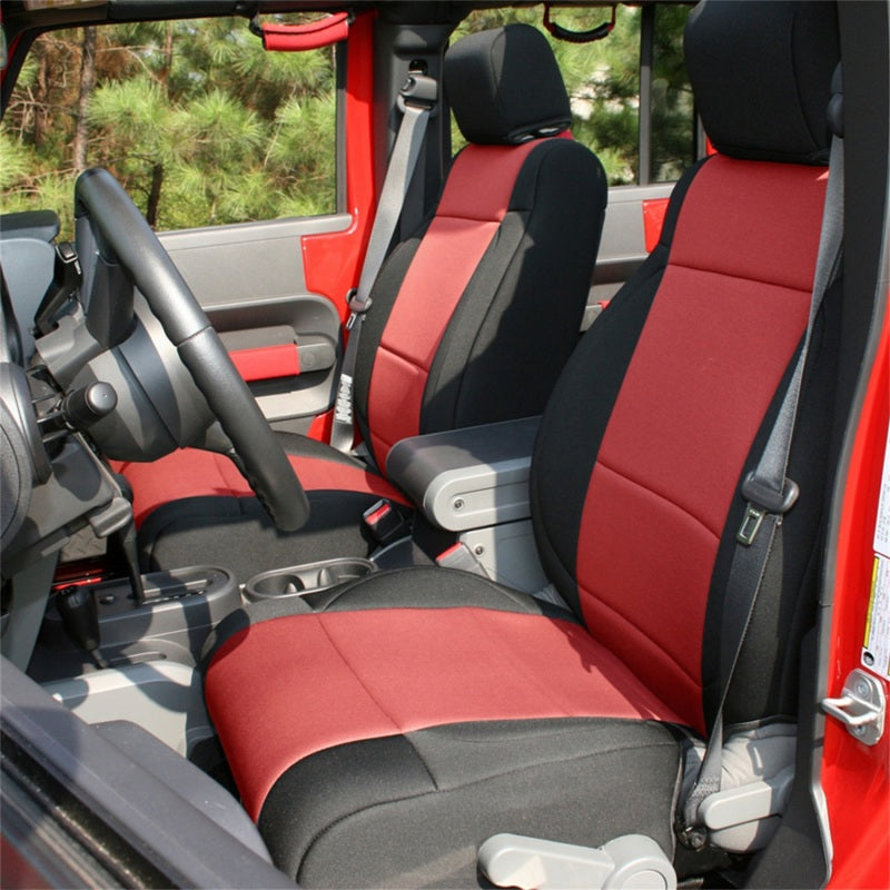 Rugged Ridge Seat Cover Kit Black/Red for 2011-2018 Jeep Wrangler JK 2dr