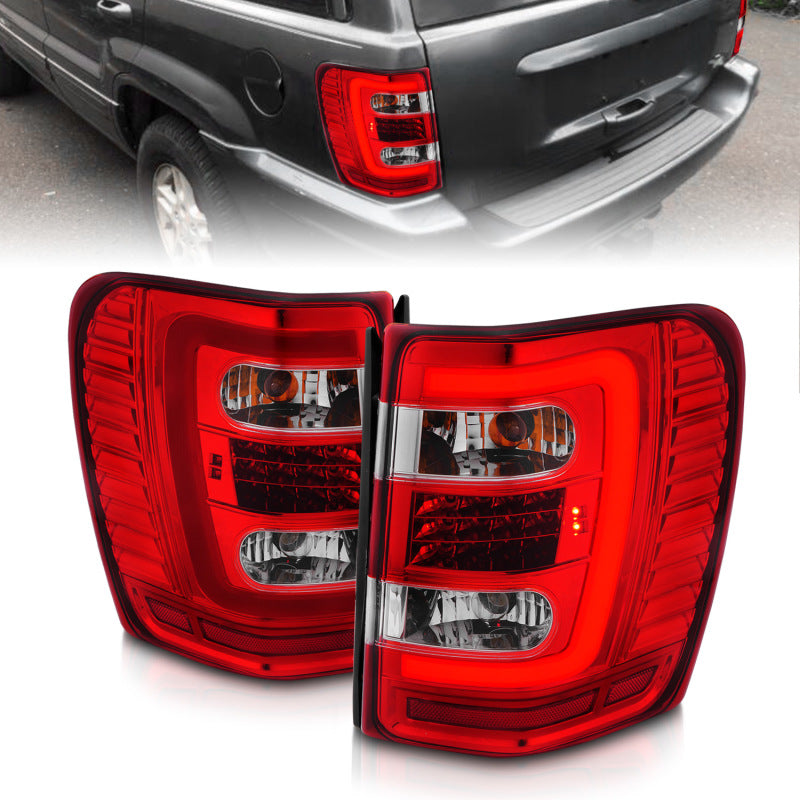 ANZO LED C-Bar Tail Lights, Chrome Housing, Red/Clear Lens - 1999-2004 Jeep Grand Cherokee - ANZO part 311396
