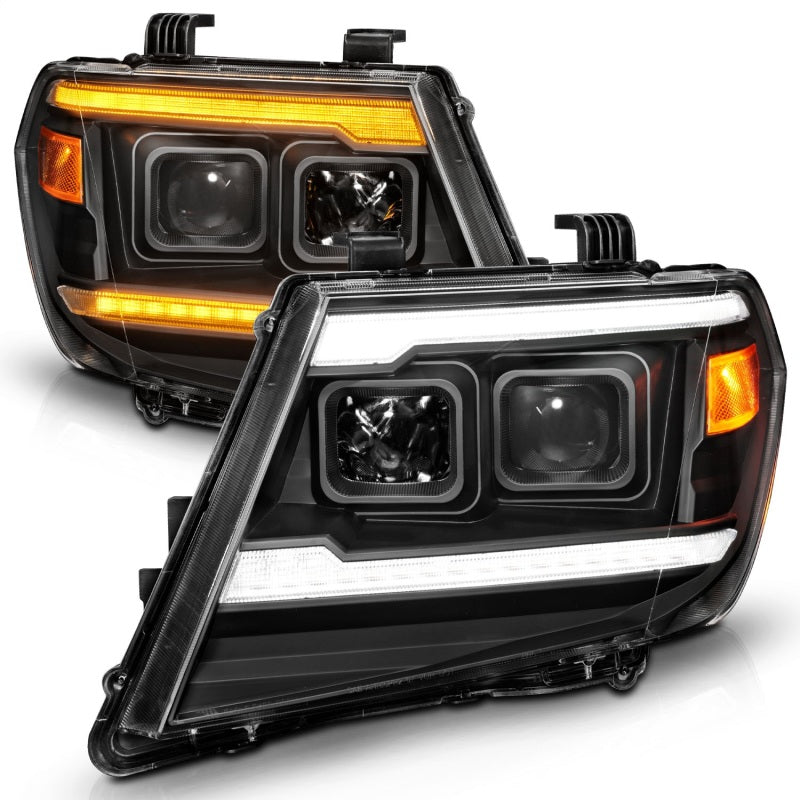 ANZO Projector Plank Style Sequential Headlights w/ DRL, Black - 2009-2021 Nissan Frontier - ANZO part 111597 view 2