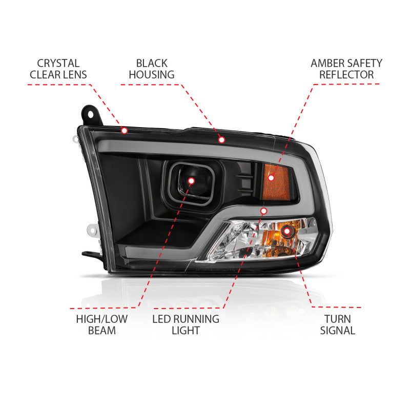 ANZO Projector Plank Style Headlights, Black Housing, Clear Lens - 2009-2018 Ram 1500, 2010-2018 Ram 2500/3500 (For non-projector models) - ANZO part 111404 view 6