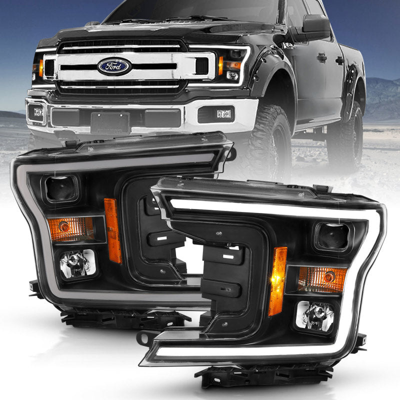 ANZO Projector Plank Style Headlights, Black - 2018-2020 Ford F-150 - ANZO part 111467