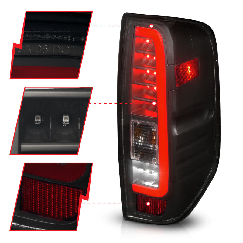 ANZO LED C-Bar Tail Lights, Black Housing, Smoke Lens - 2005-2021 Nissan Frontier - ANZO part 311444 view 3