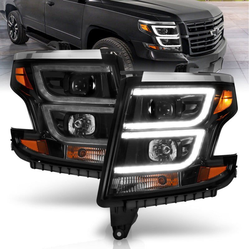 ANZO Projector C-Bar Headlights w/ DRL, Black - 2015-2020 Chevy Tahoe & Suburban - ANZO part 111492