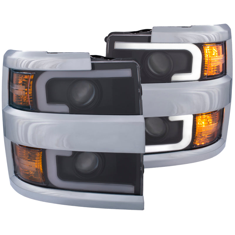 ANZO Projector Switchback Headlights, Black, Chrome Trim - 2015-2019 Chevy Silverado 2500HD/3500HD (Halogen models only) - ANZO part 111365 view 2