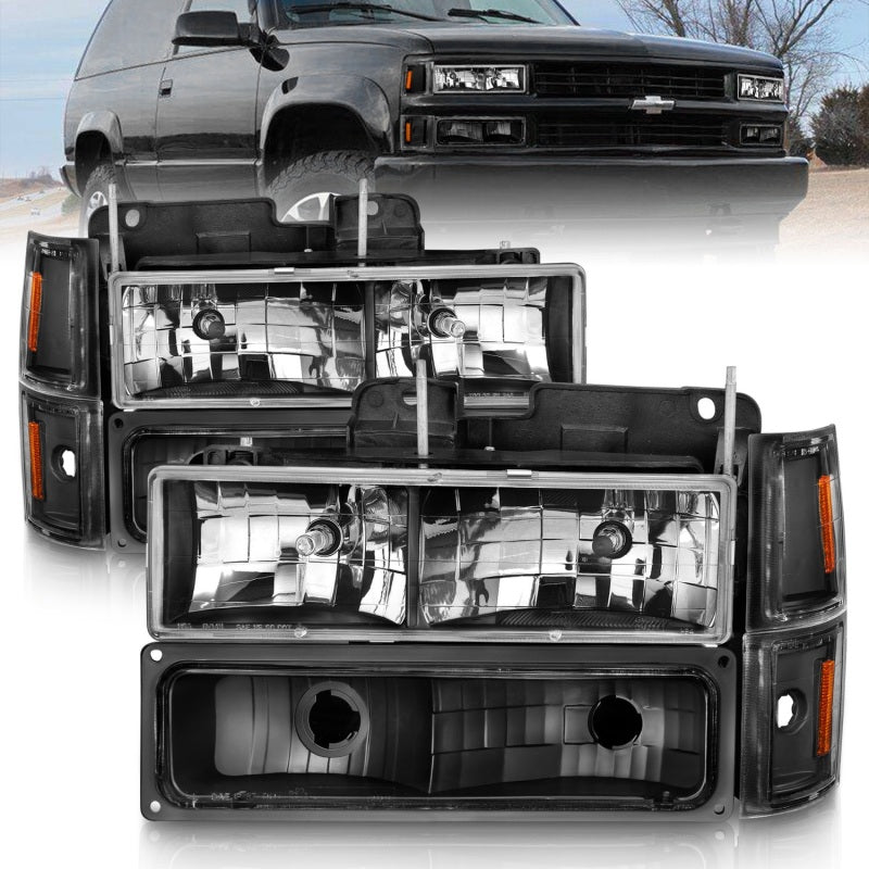 ANZO Crystal Headlights w/ Signal & Side Markers, Black - 1994-1998 Chevy C/K 1500 & C/K 2500, 1994-2000 Chevy C/K 3500, 1994-1999 Chevy Suburban, 1995-1999 Chevy Tahoe, 1994 Chevy Blazer - ANZO part 111505