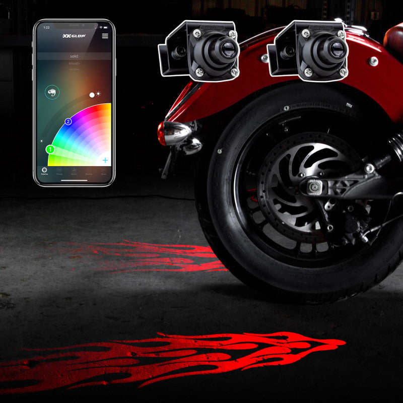 XKGLOW Curb FX Bluetooth XKchrome App Waterproof LED Projector Welcome Light Flame Style 2pc - XK-CFX-STA-FLAME