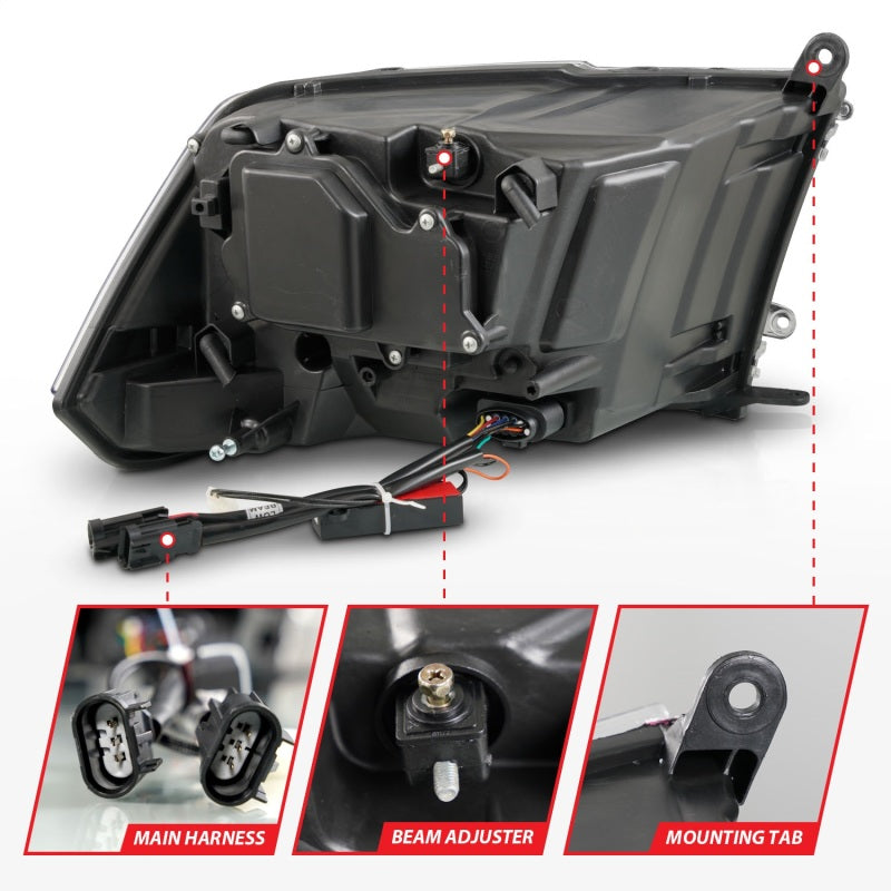 ANZO Projector Sequential Headlights, Matte Black Housing, Clear Lens - 2009-2018 Ram 1500, 2010-2018 Ram 2500/3500 (For all models) - ANZO part 111609 view 5