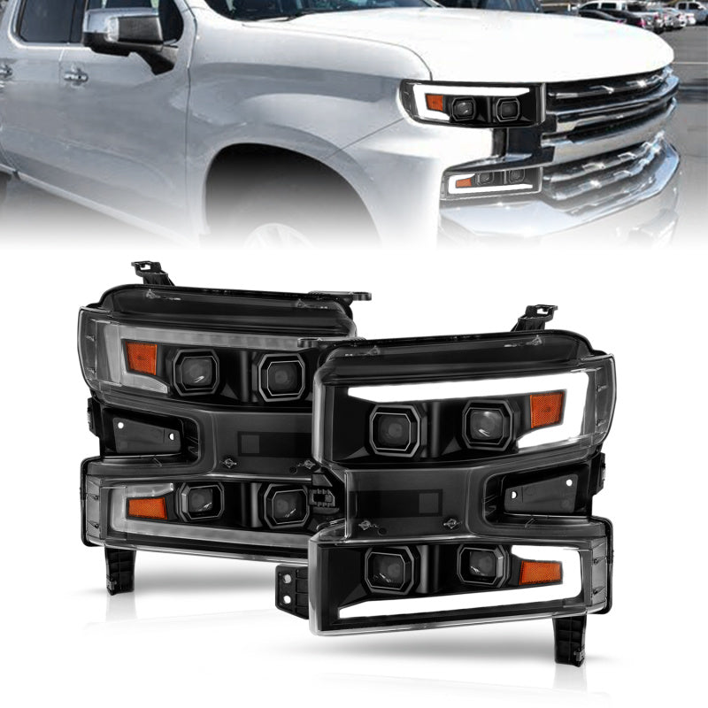 ANZO LED Projector Light Bar Switchback Sequential Headlights (Passenger Side), Black - 2019-2022 Chevy Silverado 1500 - ANZO part 111566-R