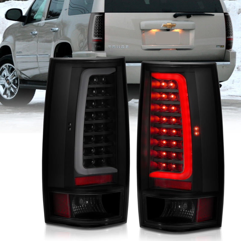 ANZO LED C-Bar Tail Lights, Black Housing, Smoke Lens - 2007-2014 Chevy Tahoe & Suburban, 2007-2014 GMC Yukon & Yukon XL - ANZO part 311322