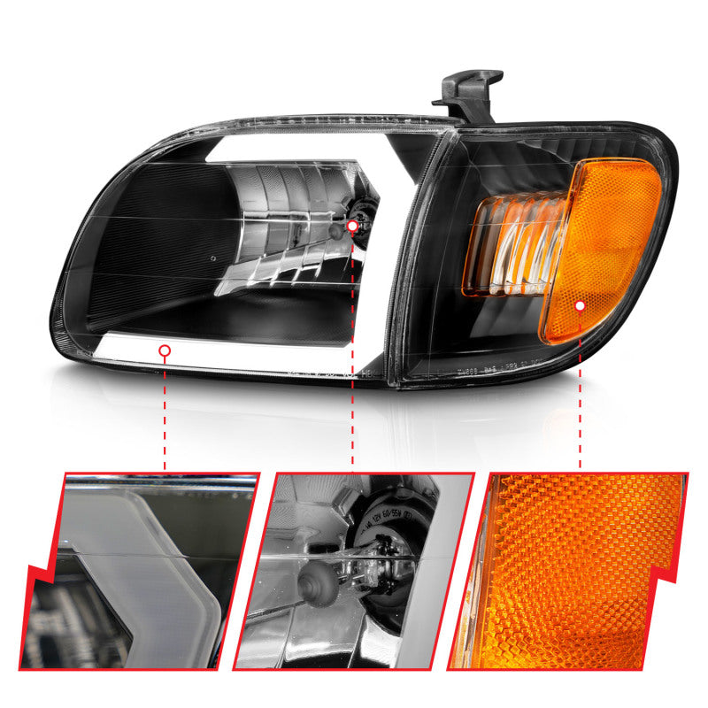 ANZO Crystal Plank Style Headlights w/ Corner Lights, Black - 2000-2004 Toyota Tundra - ANZO part 111579 view 3