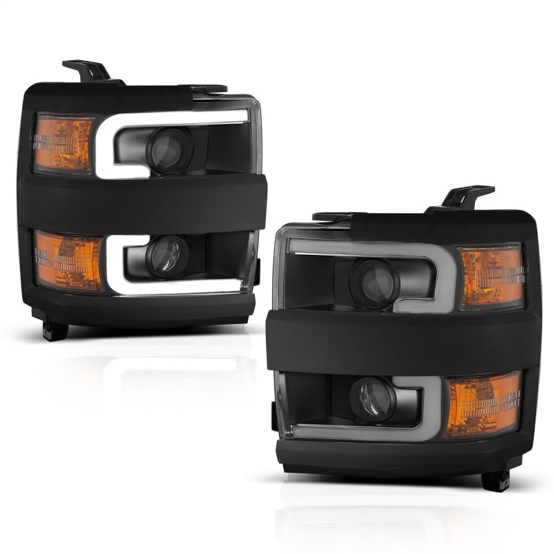 ANZO Projector Switchback Headlights, Black, Gloss Black Trim - 2015-2019 Chevy Silverado 2500HD/3500HD (Halogen models only) - ANZO part 111364 view 5