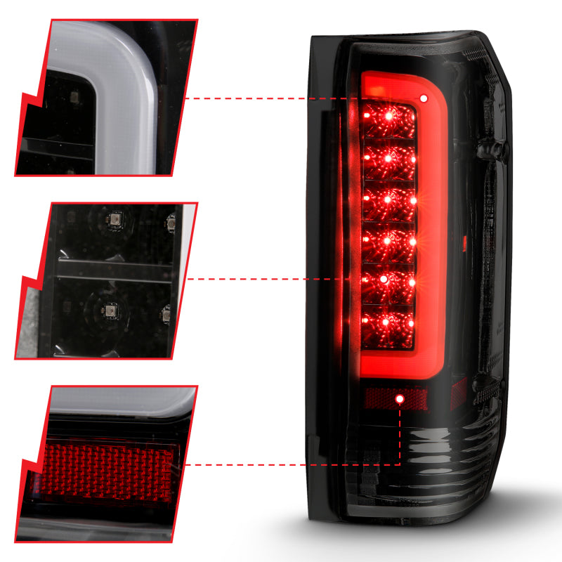 ANZO LED C-Bar Tail Lights, Black Housing, Smoke Lens - 1987-1996 Ford F-150 & Bronco, 1989-1998 Ford F-250/F-350/F-450 - ANZO part 311351 view 3