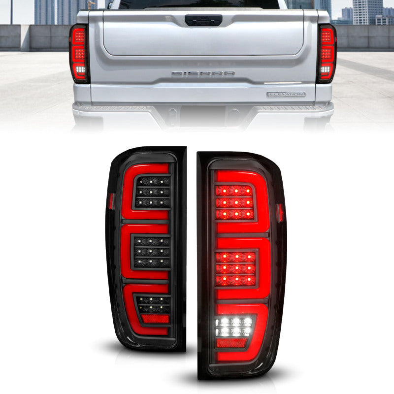 ANZO Full LED Sequential Tail Lights w/ Initiation Lighting, Black Housing, Clear Lens - 2019-2024 GMC Sierra 1500, 2020-2025 GMC Sierra 2500HD/3500HD (Halogen models only) - ANZO part 311457