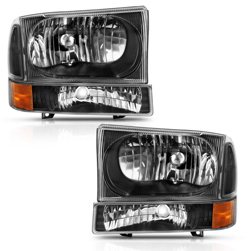 ANZO Crystal Headlights w/ Corner Lights, Black, No Bulbs - 2000-2004 Ford Excursion, 1999-2004 Ford F-250/F-350 - ANZO part 111457