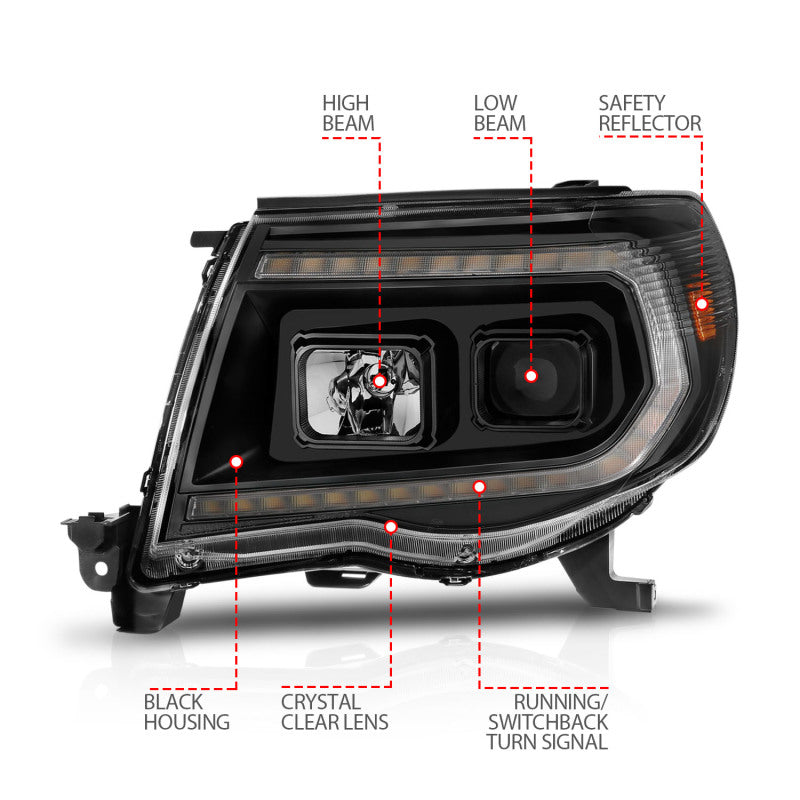 ANZO LED Projector Plank Style Sequential Headlights, Black - 2005-2011 Toyota Tacoma - ANZO part 111564 view 6