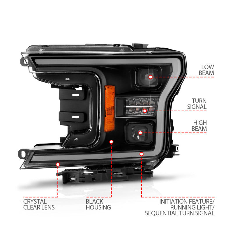 ANZO Full LED Projector Plank Style Sequential Headlights w/ Initiation Lighting, Black - 2018-2020 Ford F-150 (For factory halogen models only) - ANZO part 111570 view 6