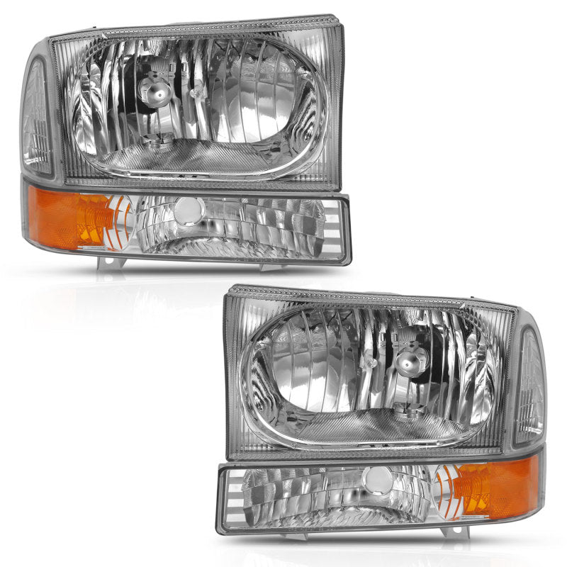 ANZO Crystal Headlights w/ Corner Lights, Chrome, No Bulbs - 2000-2004 Ford Excursion, 1999-2004 Ford F-250/F-350 - ANZO part 111458