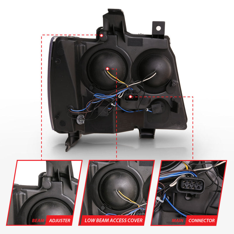 ANZO Projector Plank Style Switchback Headlights, Black - 2007-2014 Chevy Tahoe & Suburban, 2007-2013 Chevy Avalanche - ANZO part 111402 view 4