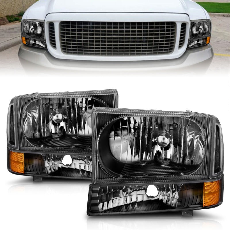ANZO Crystal Headlights w/ Corner Lights, Black - 2000-2004 Ford Excursion, 1999-2004 Ford F-250/F-350 - ANZO part 111080