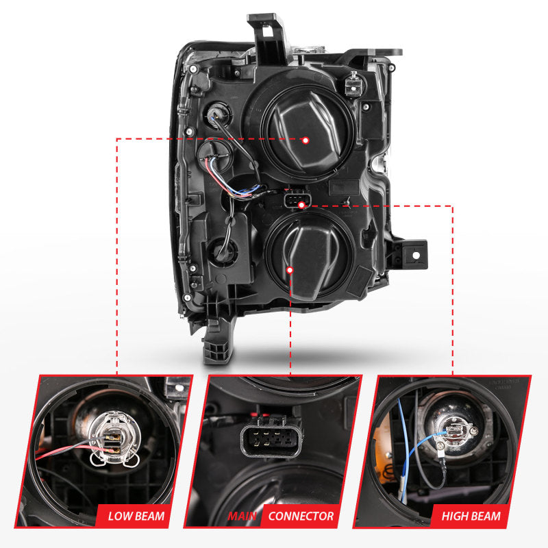 ANZO Projector Plank Style Headlights, Chrome, Chrome Trim - 2015-2019 Chevy Silverado 2500HD/3500HD (Halogen models only) - ANZO part 111360 view 4