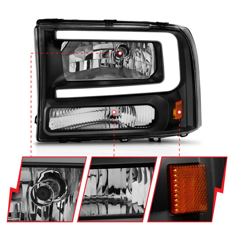 ANZO Crystal Plank Style Headlights, Black - 2000-2004 Ford Excursion, 1999-2004 Ford F-250/F-350 - ANZO part 111549 view 3