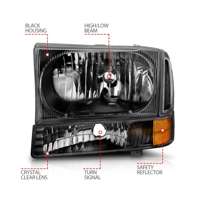 ANZO Crystal Headlights w/ Corner Lights, Black - 2000-2004 Ford Excursion, 1999-2004 Ford F-250/F-350 - ANZO part 111080 view 5