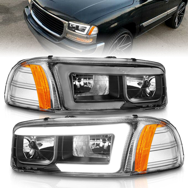 ANZO Crystal Plank Style Headlights, Black - 1999-2006 & 2007 Classic GMC Sierra 1500, 2000-2006 GMC Yukon & Yukon XL - ANZO part 111522