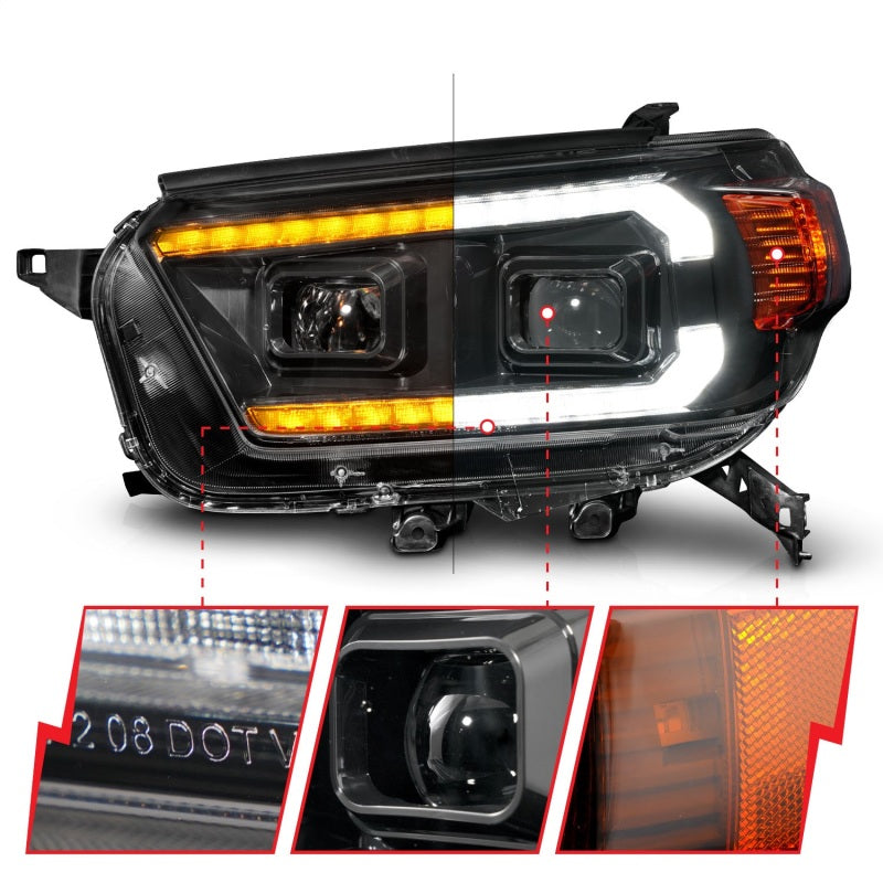 ANZO Projector Plank Style Sequential Headlights w/ DRL, Black - 2010-2013 Toyota 4Runner - ANZO part 111602 view 3