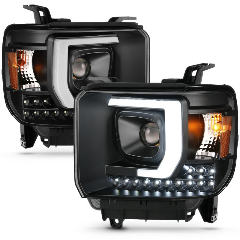 ANZO Projector C-Bar Headlights w/ DRL, Black - 2014-2015 GMC Sierra 1500, 2015-2019 GMC Sierra 2500HD/3500HD (For halogen models without factory LED DRL) - ANZO part 111450 view 3