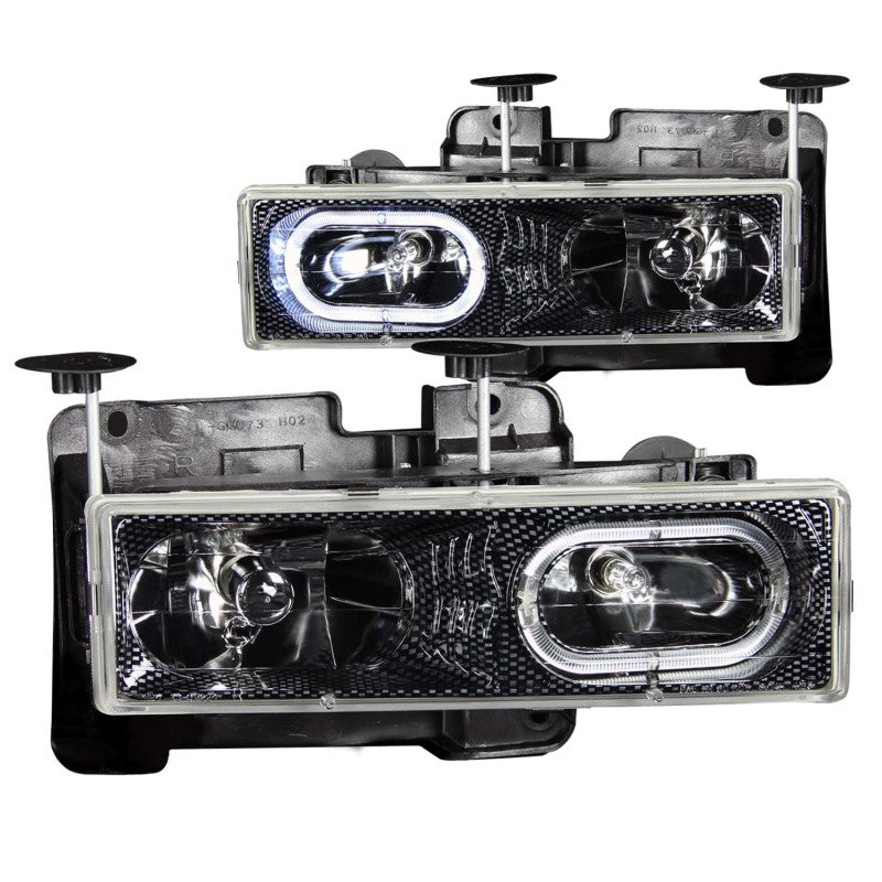 ANZO Crystal Halo Headlights, Carbon Fiber Look - 1988-1998 Chevy/GMC C/K 1500/2500, 1988-2000 C/K 3500, 1992-1999 Chevy Suburban, 1992-1994 Blazer, 1995-1999 Tahoe, 1992-1999 GMC Yukon - ANZO part 111005