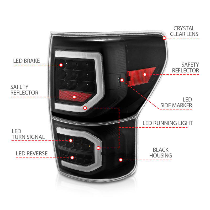 ANZO LED Plank Style Tail Lights, Black Housing, Clear Lens - 2007-2013 Toyota Tundra - ANZO part 311336 view 7