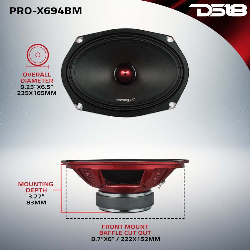 DS18 6x9in Mid-Range Speaker - 275W RMS, 4 Ohm - PRO-X694BM - view 3