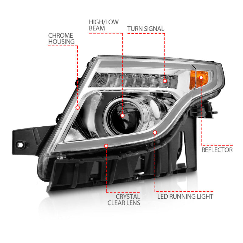 ANZO Projector Plank Style LED Signal Headlights, Chrome - 2011-2015 Ford Explorer (13-15 base, XLT, limited) - ANZO part 111576 view 6